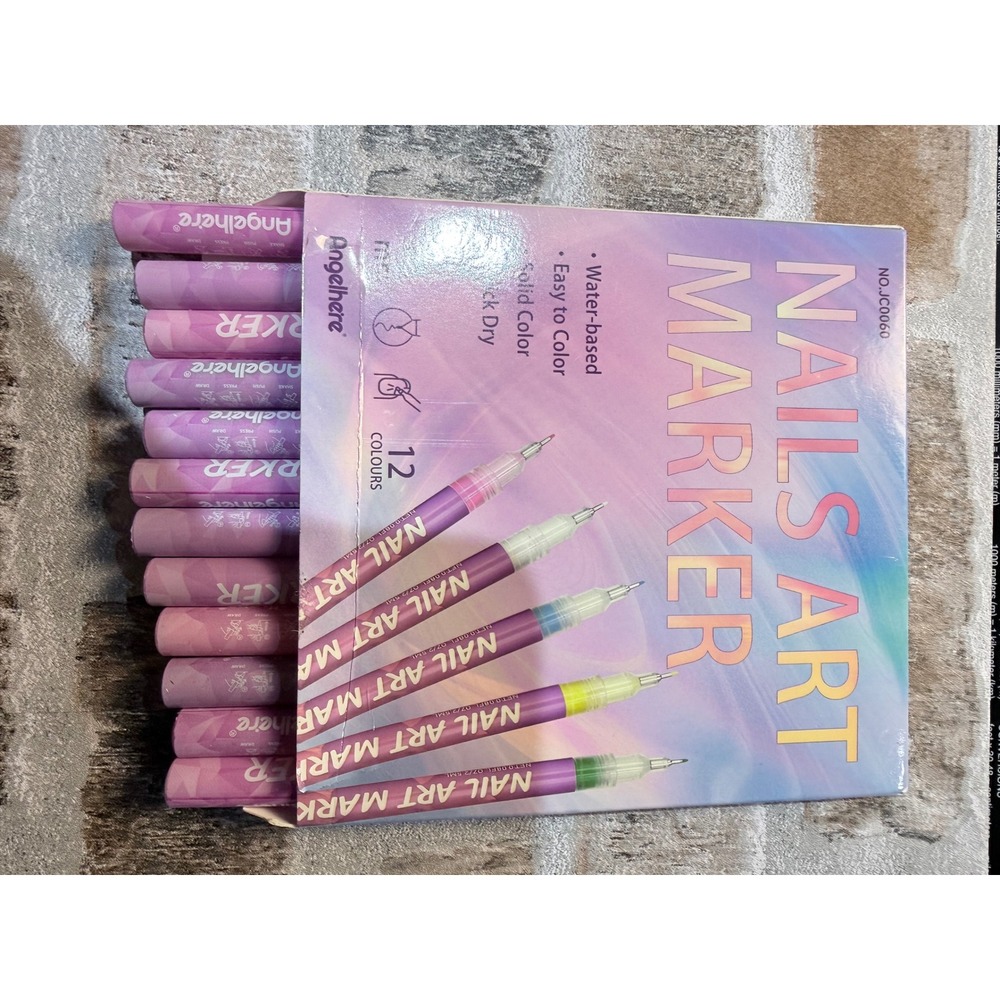 Angelhere 12 Colors Nail Art Marker Pen Set 0.5mm Fine Tip Water-based‎